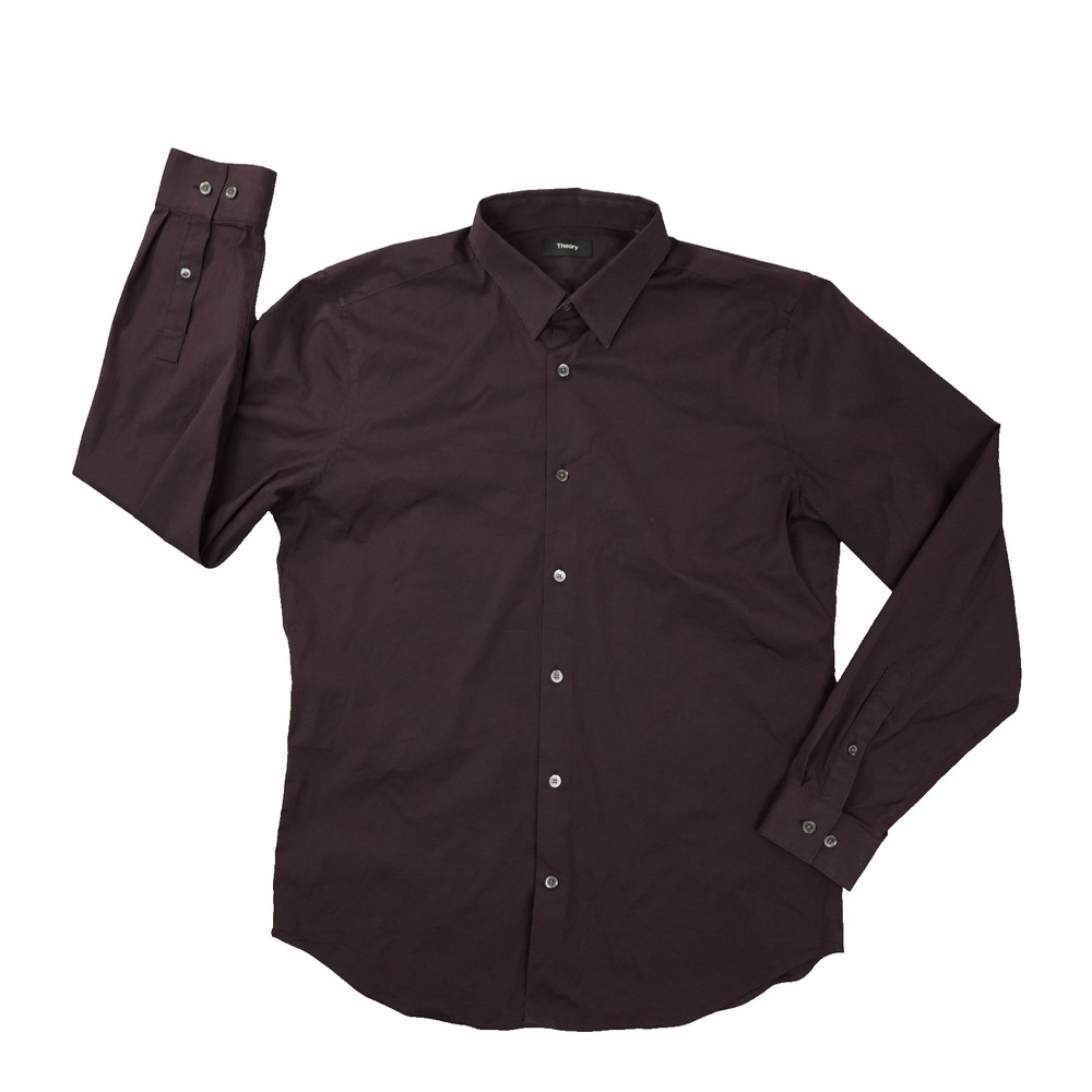 Theory Button Up Shirt Men's Large Dark Purple Performance‎ City Minimalist